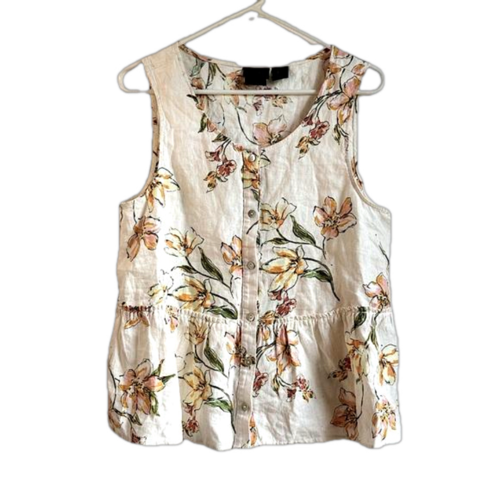 Rachel Roy 100% linen peplum floral blouse